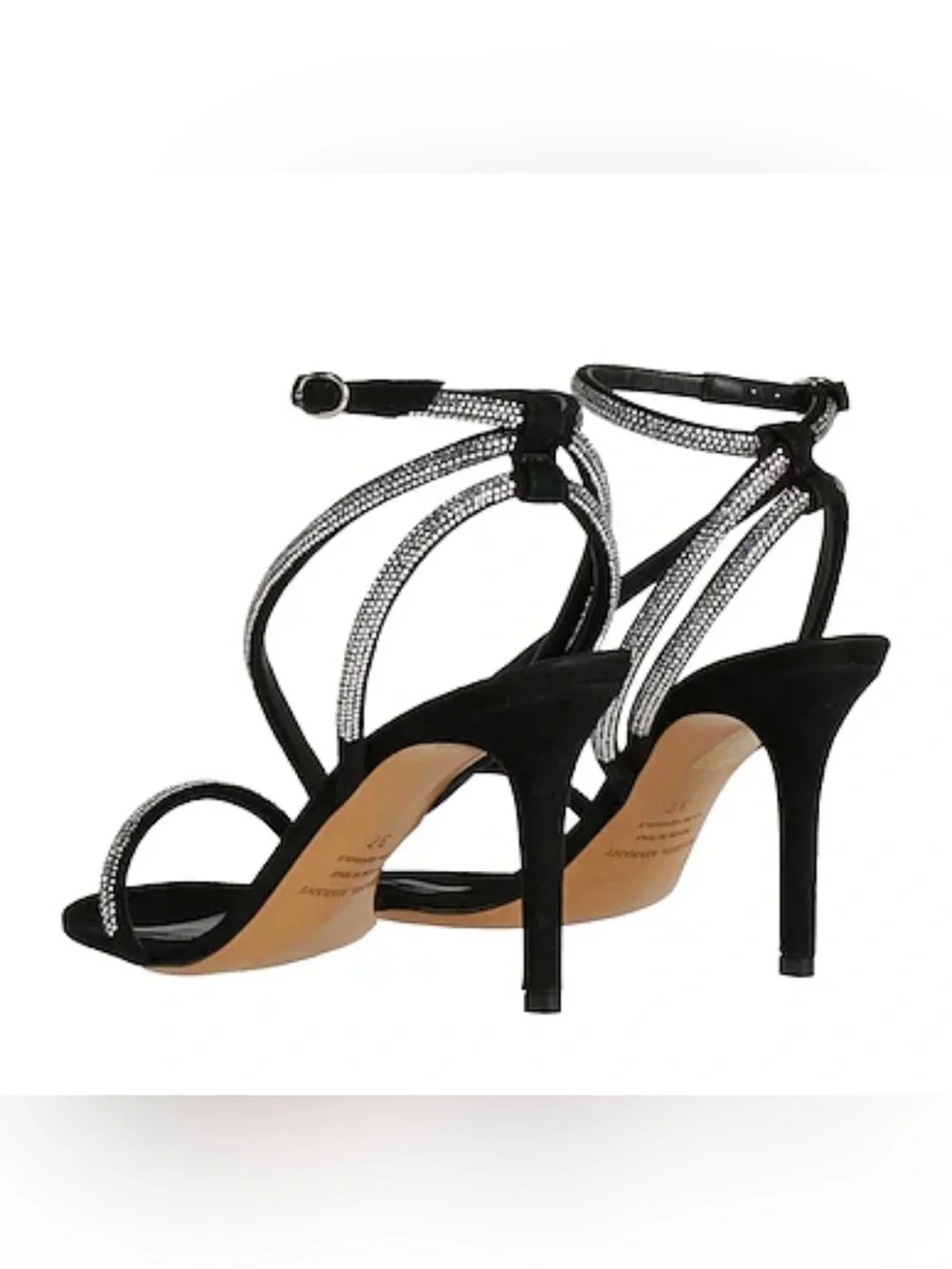 Isabel Marant Strassy Black Rhinestone Strap High Heel Sandals 40 made in Italy - Picture 4 of 16